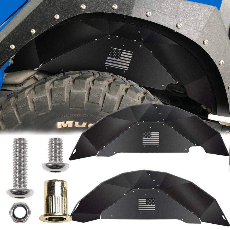SMALLFATW Aluminum Rear Inner Fender Liner Compatible with 2007-2018 Wrangler JK JKU, US Flag Pattern, Great Fitting&Easy to Install, JK Accessories, Black 2PCS - Image 1